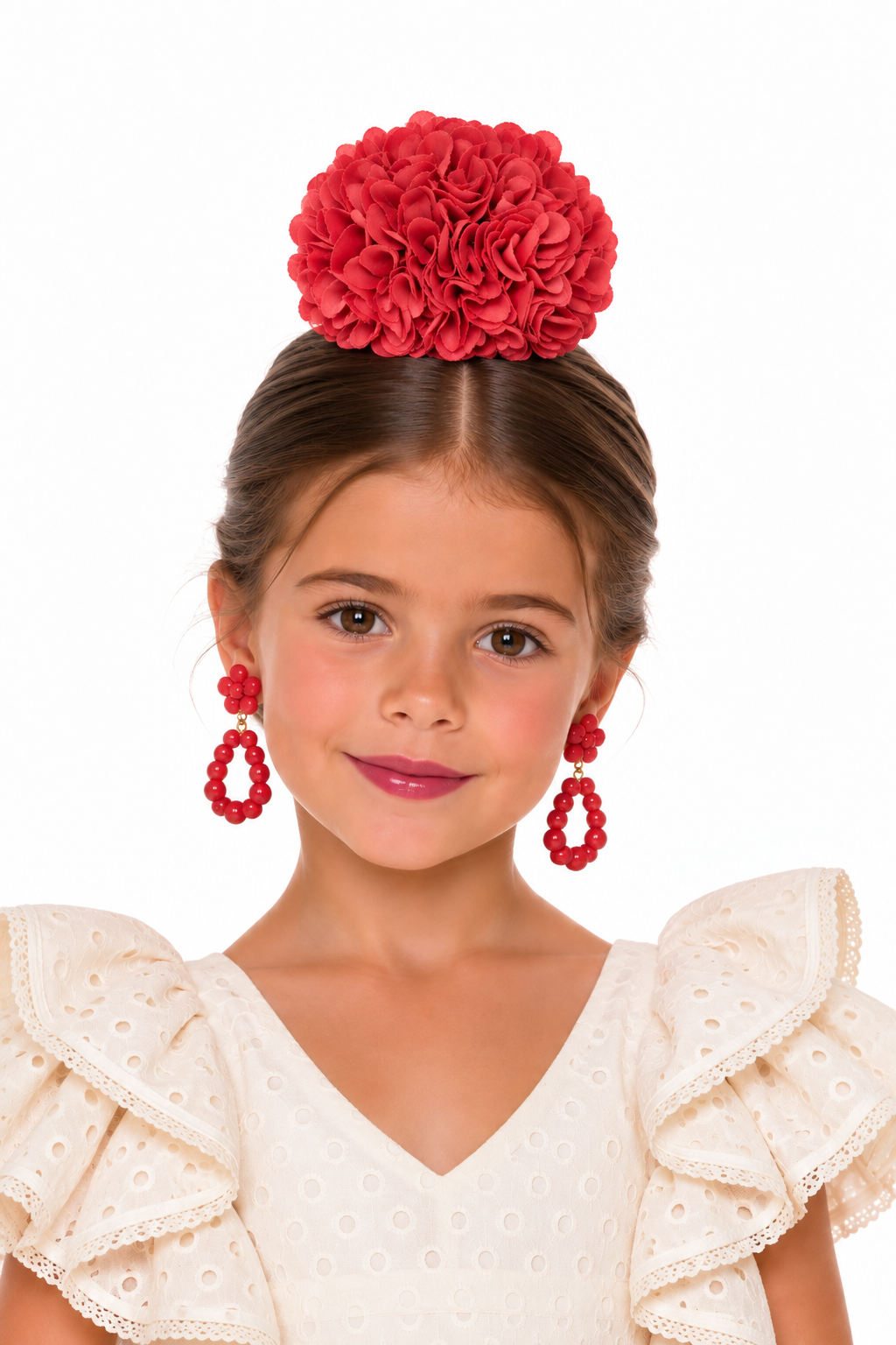 Ramillete pompón Lia caldera para niña flamenca, vista 3