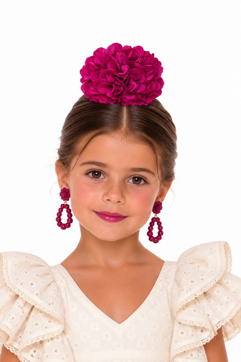 Ramillete pompón Lia buganvilla para niña flamenca, vista 3