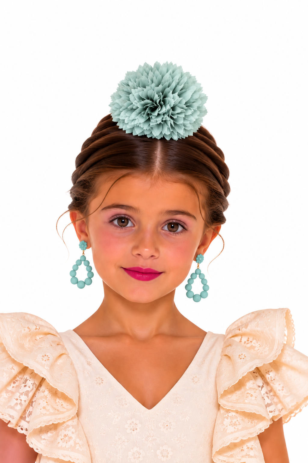 RAMILLETE NIÑA CRISANTEMOS CELESTE