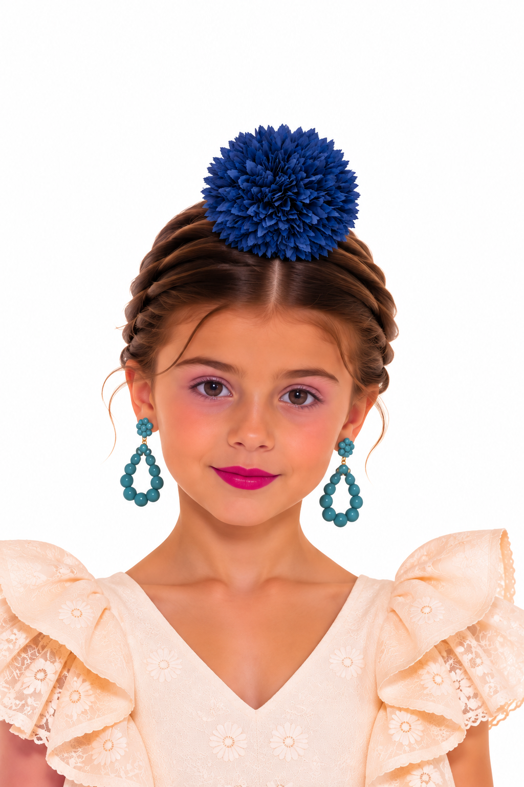RAMILLETE NIÑA CRISANTEMOS AZULINA