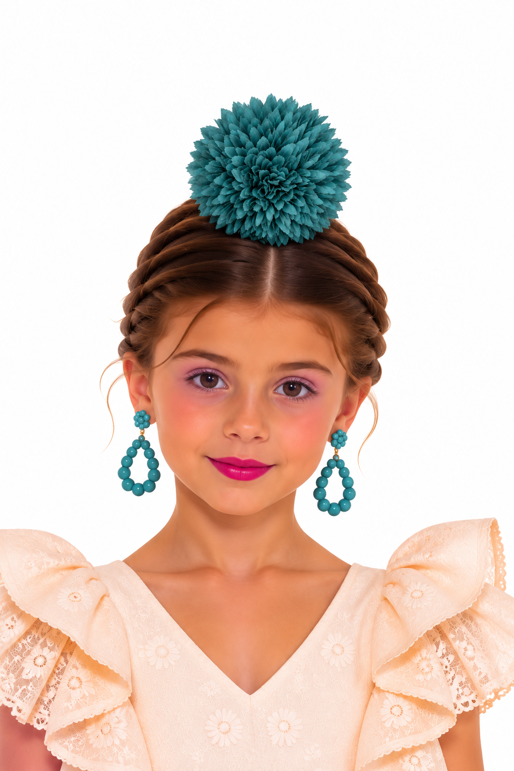 RAMILLETE NIÑA CRISANTEMOS AZUL PETROLEO