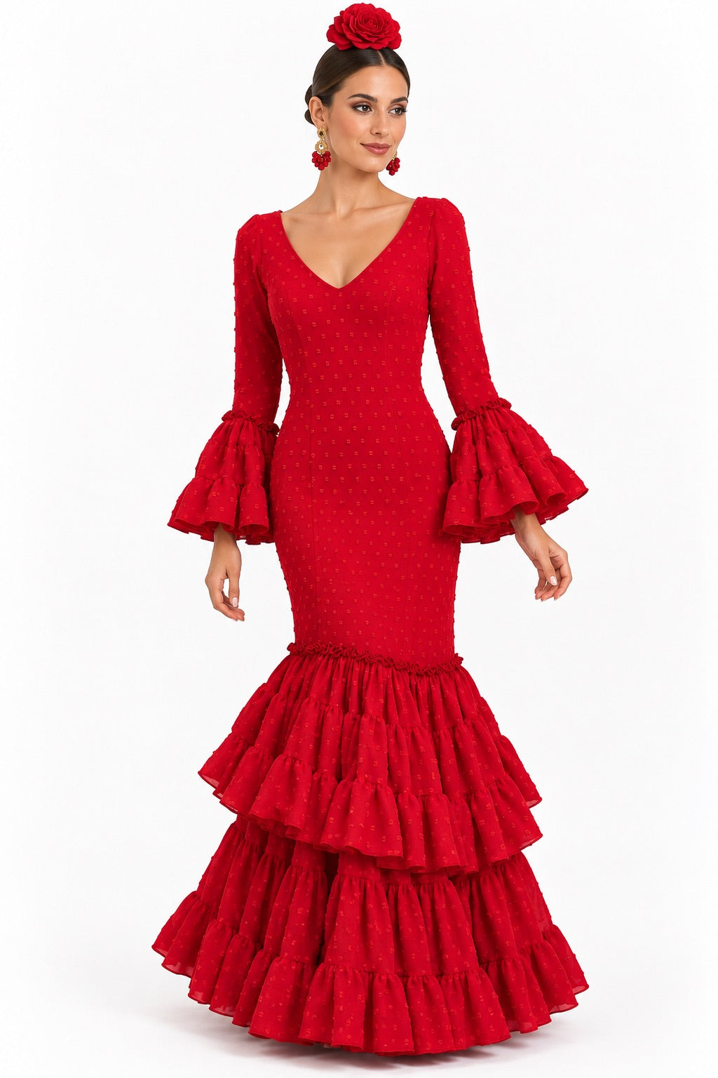 Traje de flamenca Carmeli plumeti rojo
