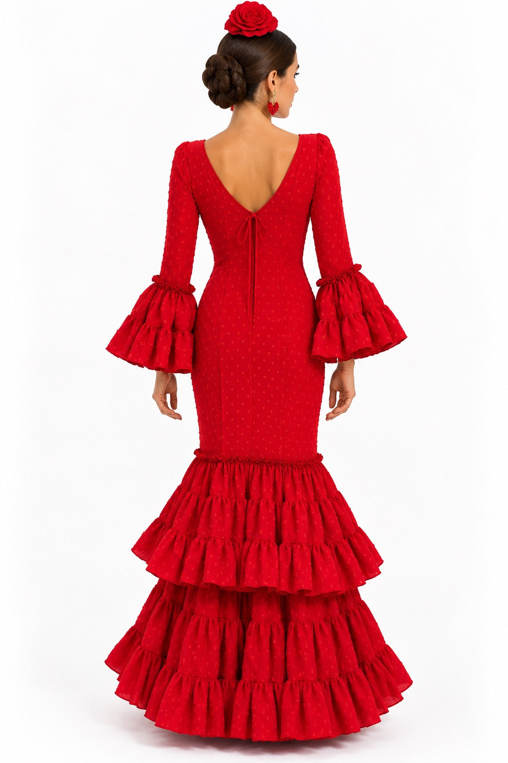 Traje de flamenca Carmeli plumeti rojo, otra vista
