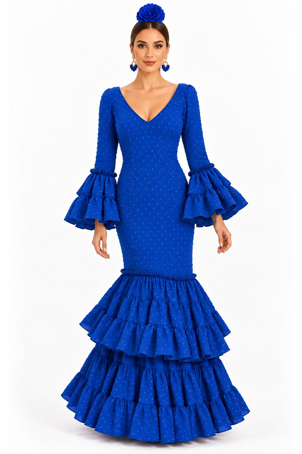 Traje de flamenca Carmeli plumeti azulina