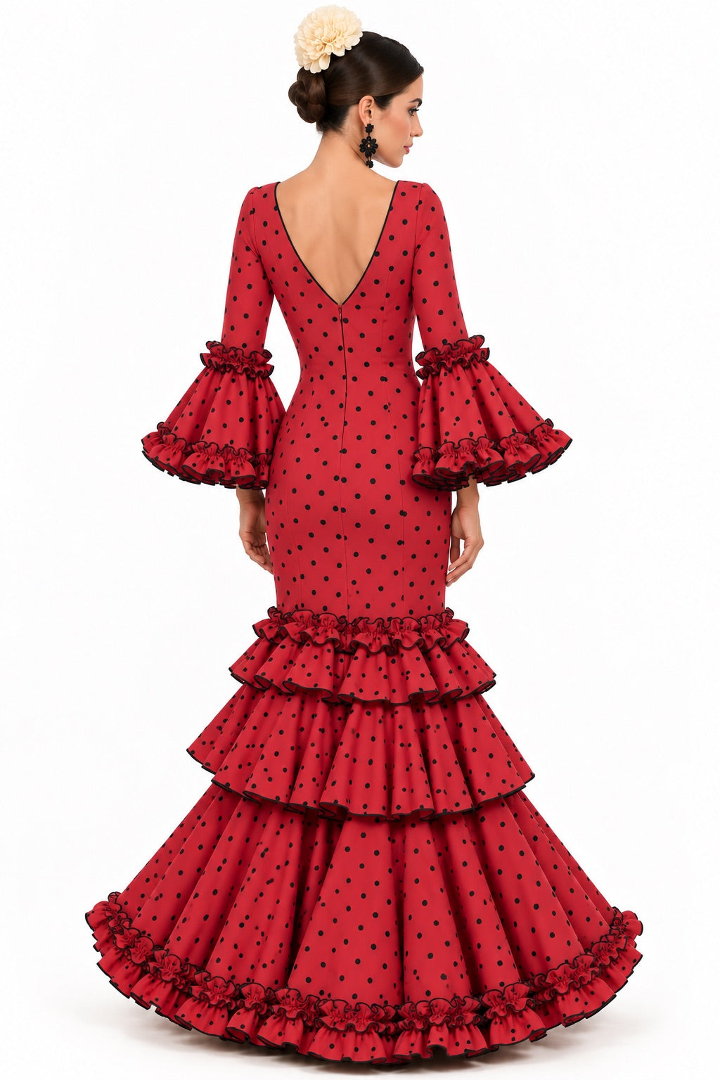 Traje de flamenca Linares caldera con lunares negro, otra vista