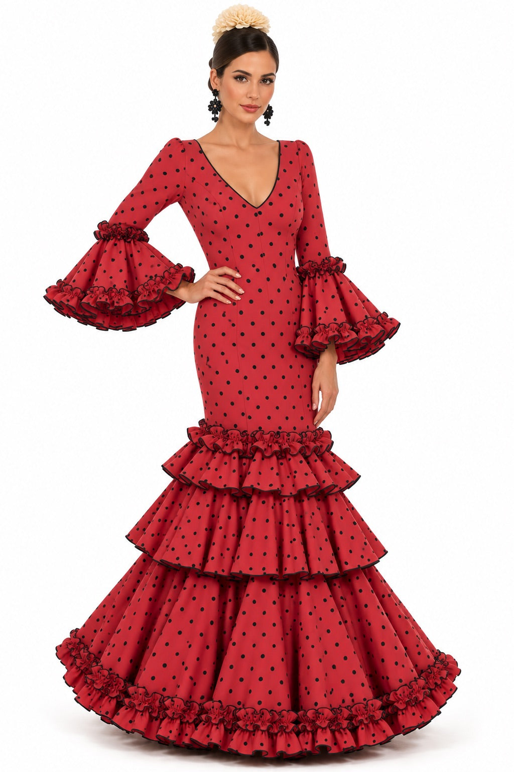 Traje de flamenca Linares caldera con lunares negro