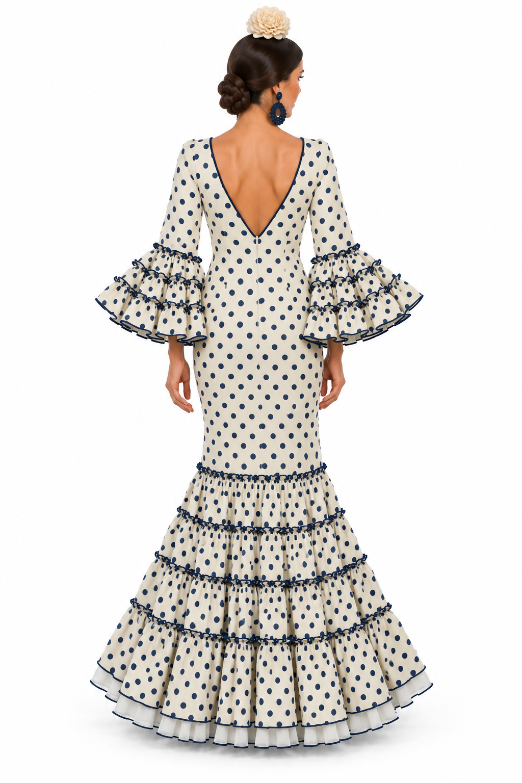 Traje de flamenca Huelva beige con lunares ducado, otra vista