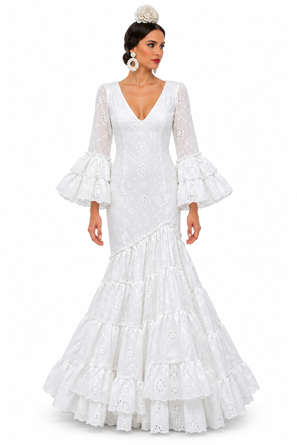 Traje de flamenca solea perforado blanco
