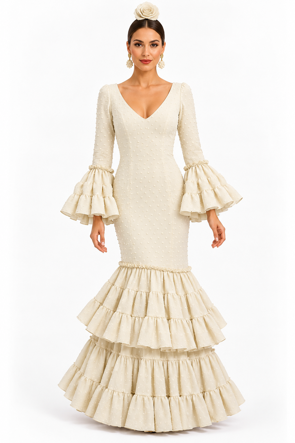 Traje de flamenca Carmeli plumeti beige