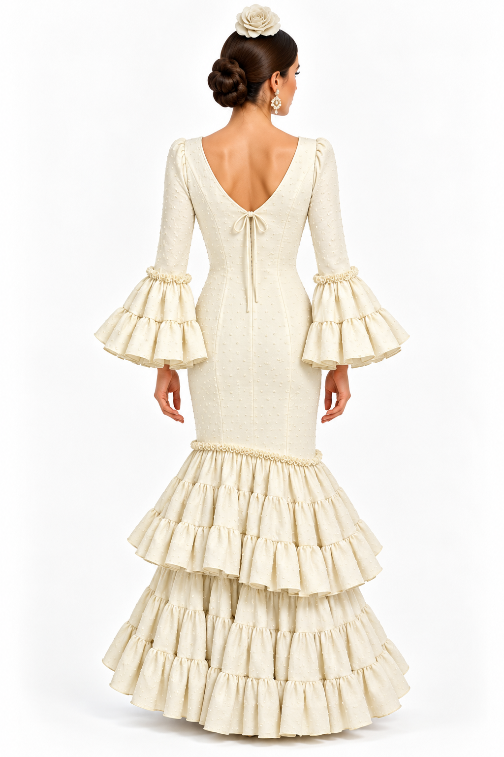 Traje de flamenca Carmeli plumeti beige, otra vista