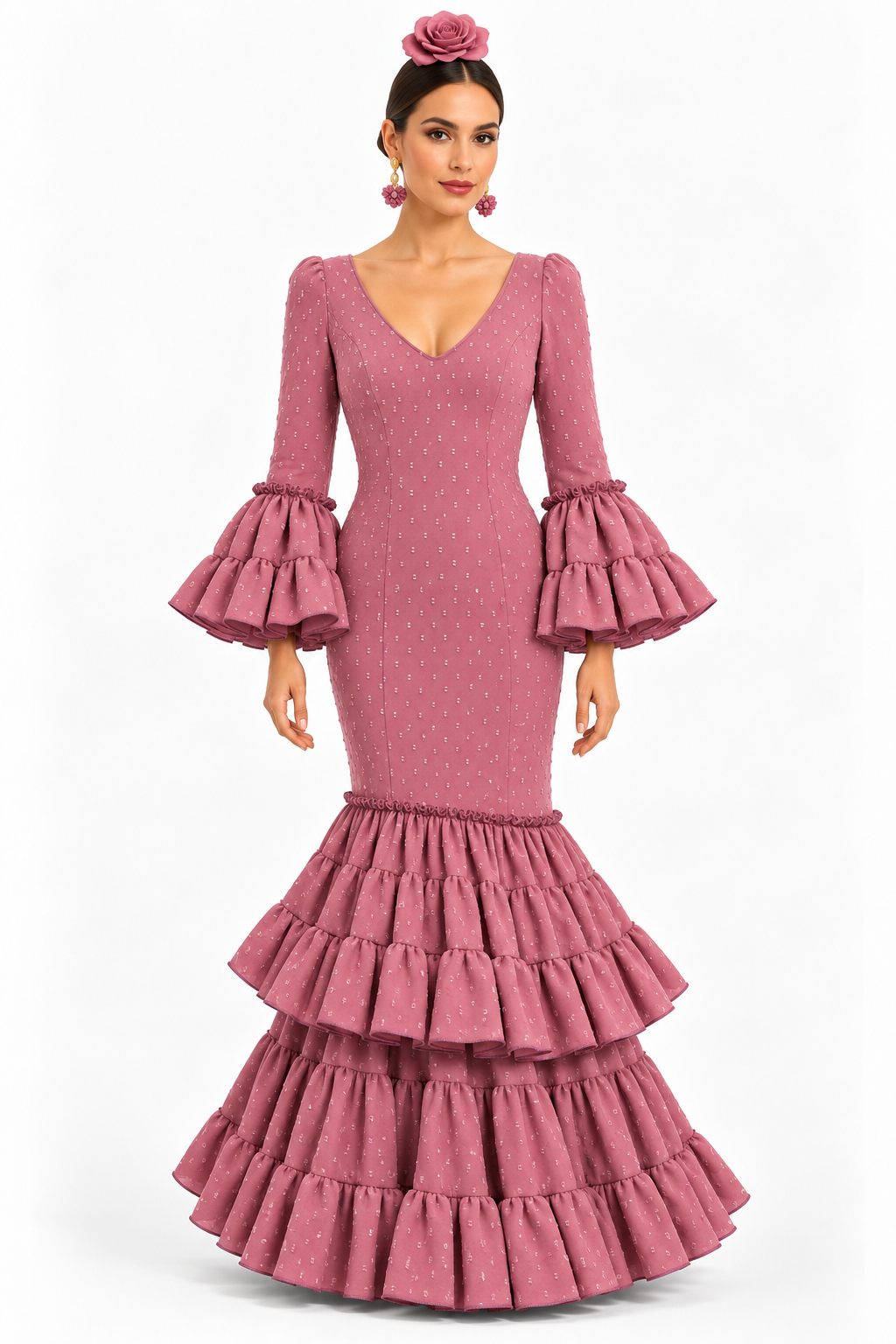 Traje de flamenca Carmeli plumeti maquillaje