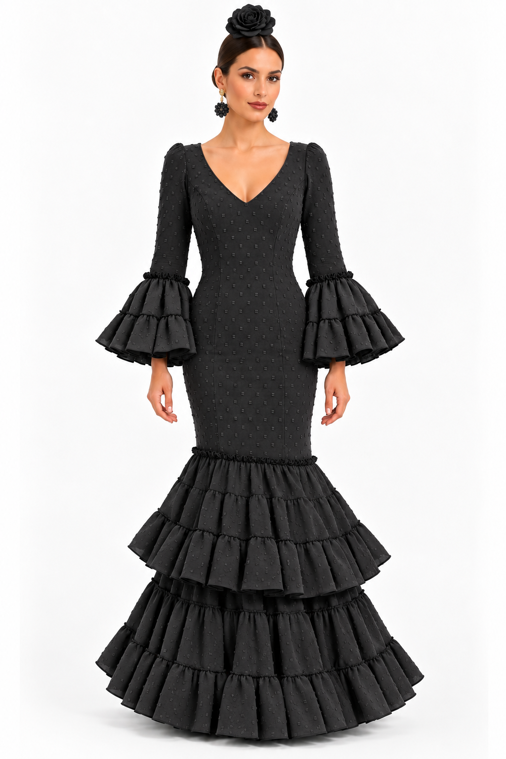 Traje de flamenca Carmeli plumeti negro