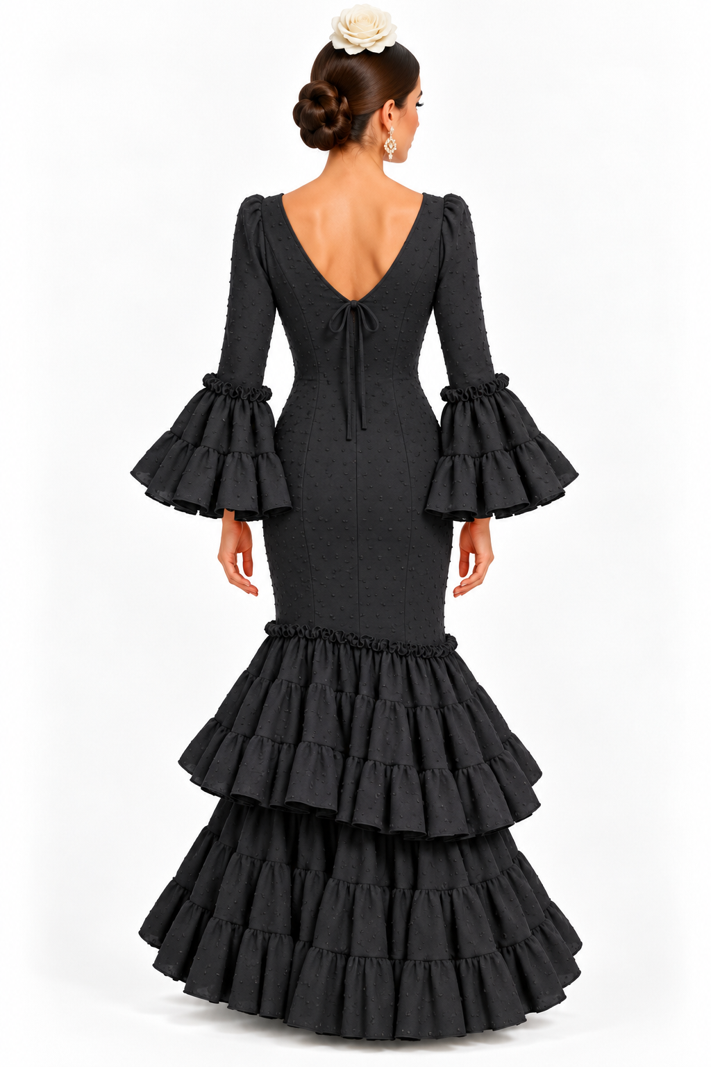 Traje de flamenca Carmeli plumeti negro, otra vista
