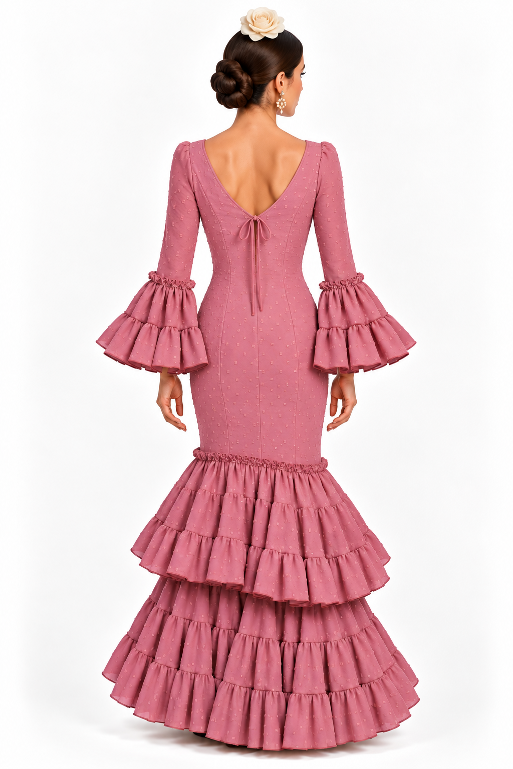 Traje de flamenca Carmeli plumeti maquillaje, otra vista