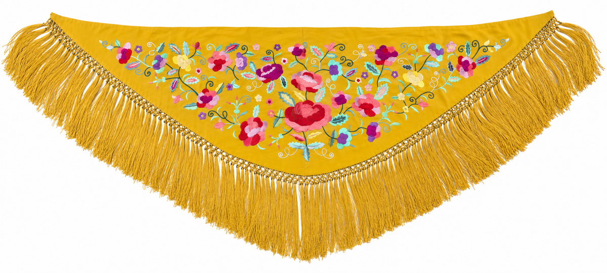 MANTON CRESPON NIÑA ALE MOSTAZA BORDADO MULTICOLOR