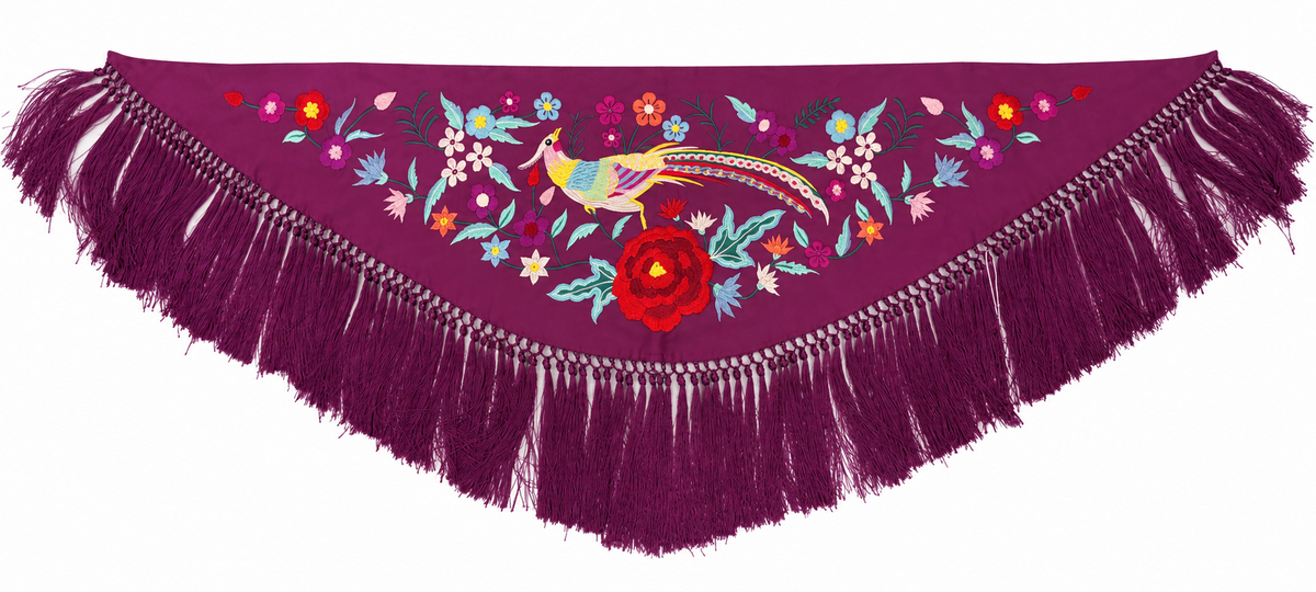 MANTON CRESPON NIÑA IRIS BERENJENA BORDADO MULTICOLOR