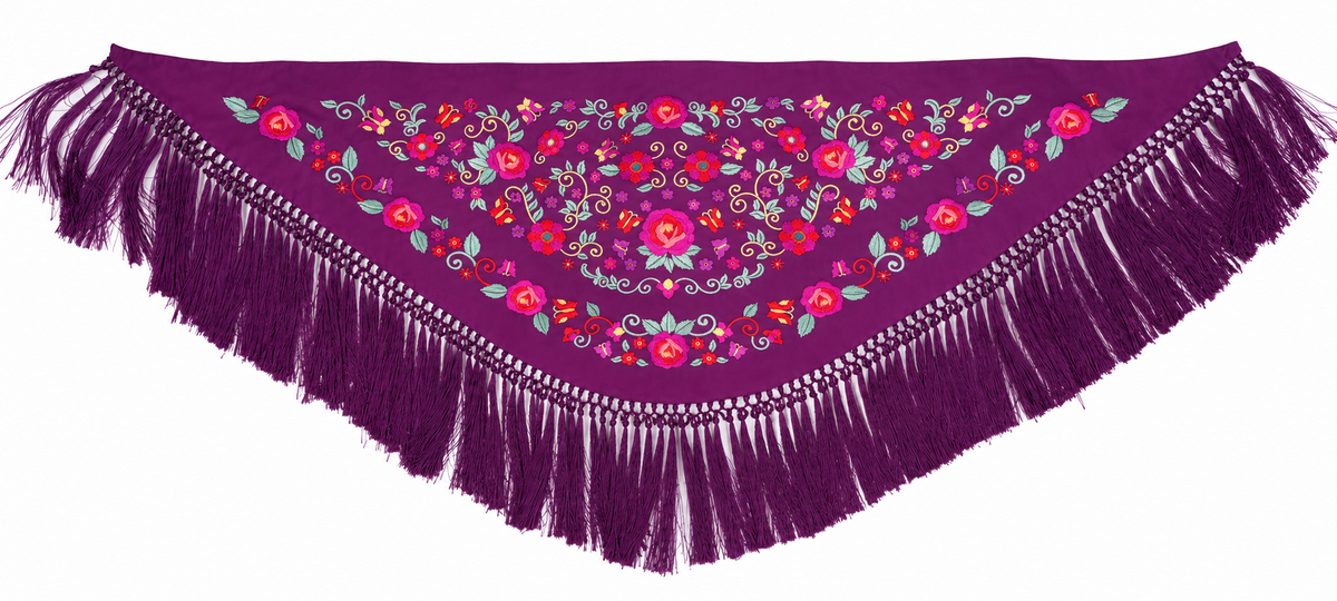 MANTON CRESPON NIÑA LUCIA BERENJENA BORDADO MULTICOLOR