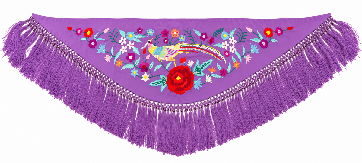 MANTON CRESPON NIÑA IRIS LILA BORDADO MULTICOLOR