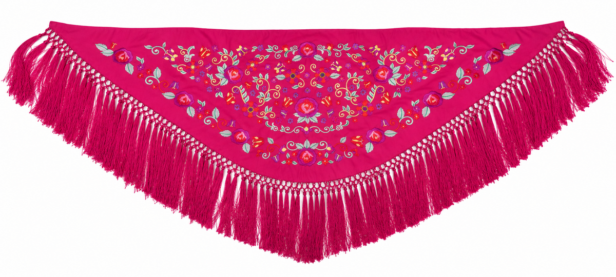 MANTON CRESPON NIÑA LUCIA FUCSIA BORDADO MULTICOLOR