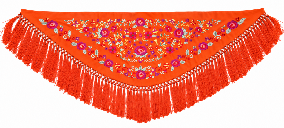 MANTON CRESPON NIÑA LUCIA NARANJA BORDADO MULTICOLOR