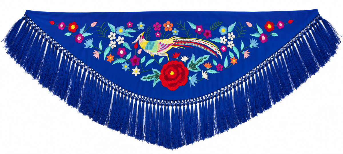 MANTON CRESPON NIÑA IRIS AZULINA BORDADO MULTICOLOR