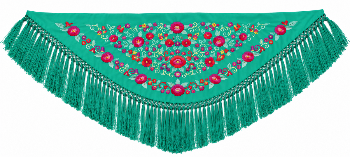 MANTON CRESPON NIÑA LUCIA VERDE BORDADO MULTICOLOR