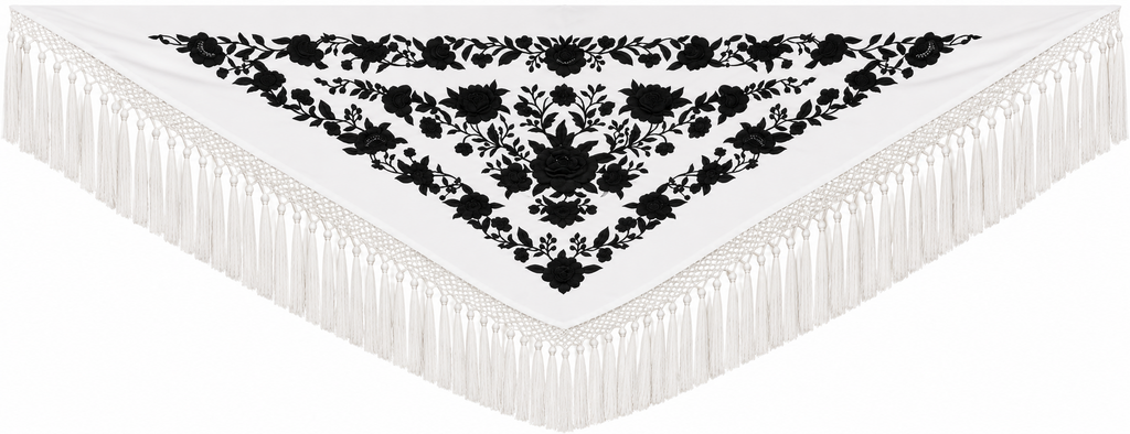 MANTON VISCOSA MARINA BLANCO BORDADO NEGRO