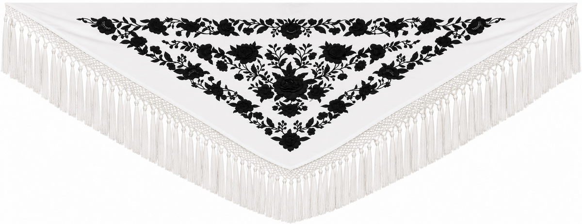 MANTON VISCOSA MARINA BLANCO BORDADO NEGRO