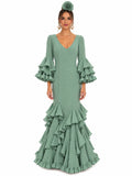 TRAJE FLAMENCA ALBAHACA PLUMETI VERDE JABONOSO
