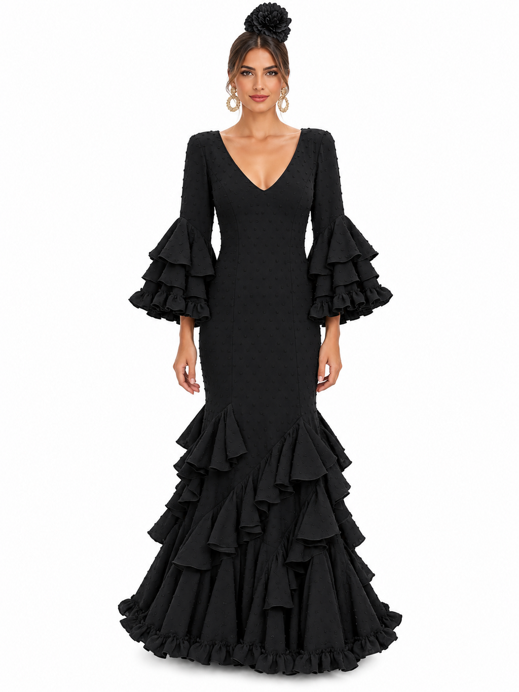 TRAJE FLAMENCA ALBAHACA PLUMETI NEGRO