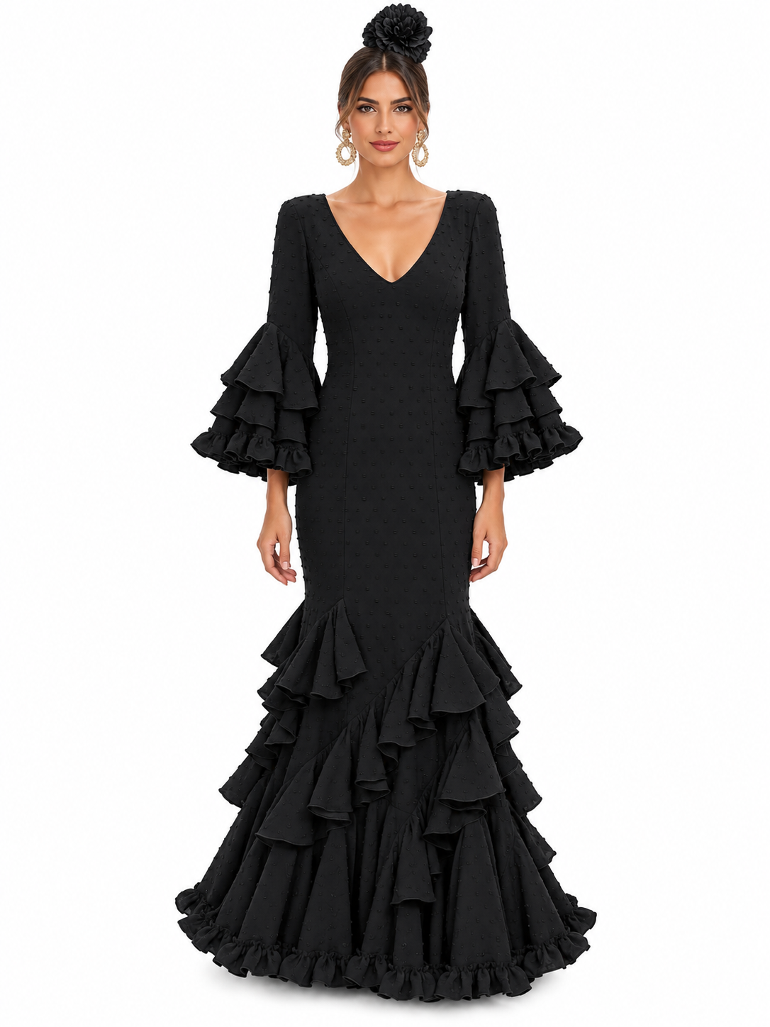 TRAJE FLAMENCA ALBAHACA PLUMETI NEGRO