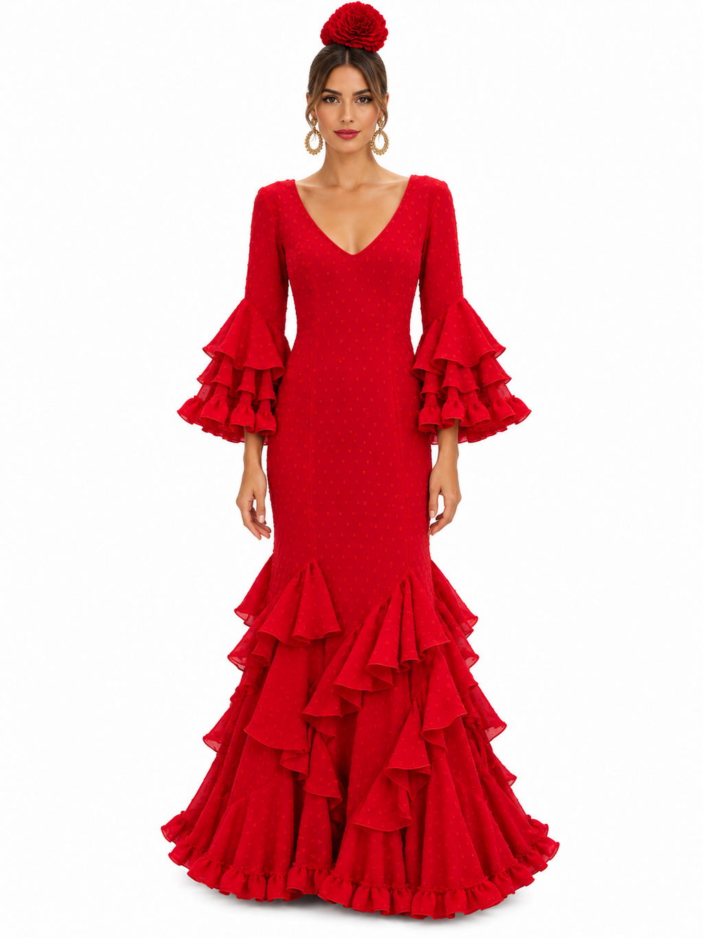 TRAJE FLAMENCA ALBAHACA PLUMETI ROJO