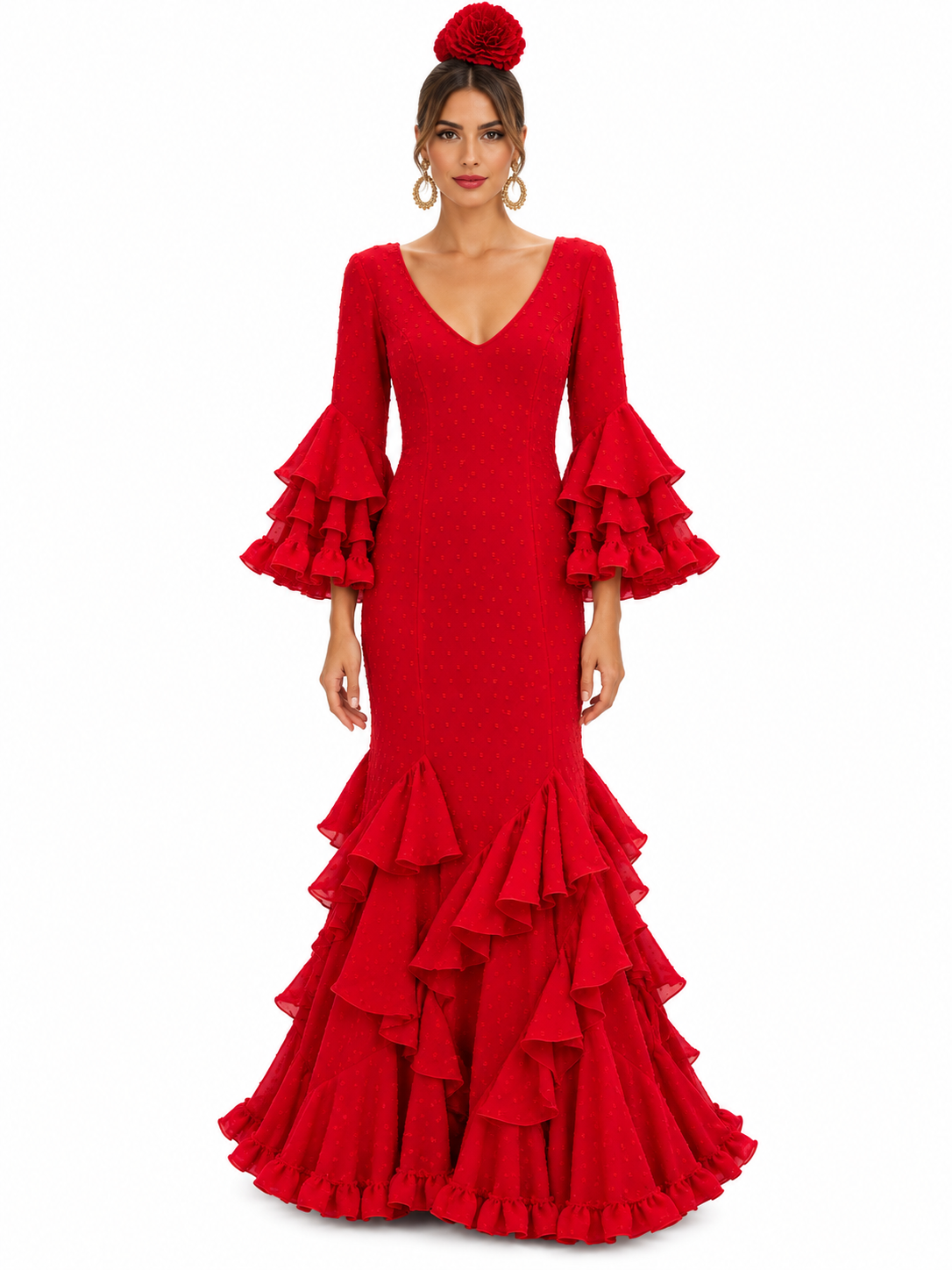 TRAJE FLAMENCA ALBAHACA PLUMETI ROJO