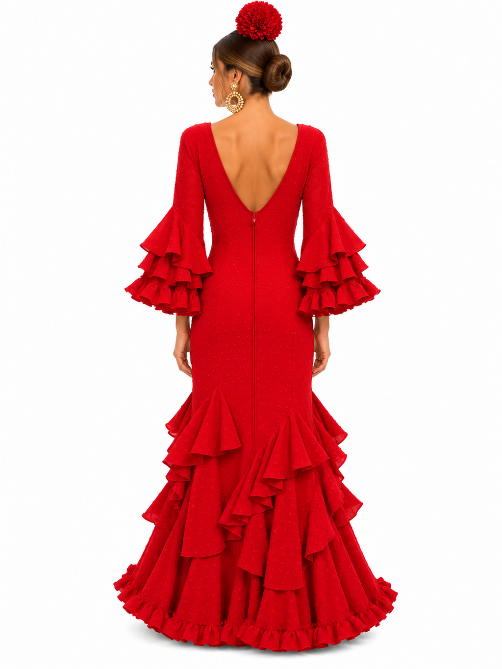 TRAJE FLAMENCA ALBAHACA PLUMETI ROJO