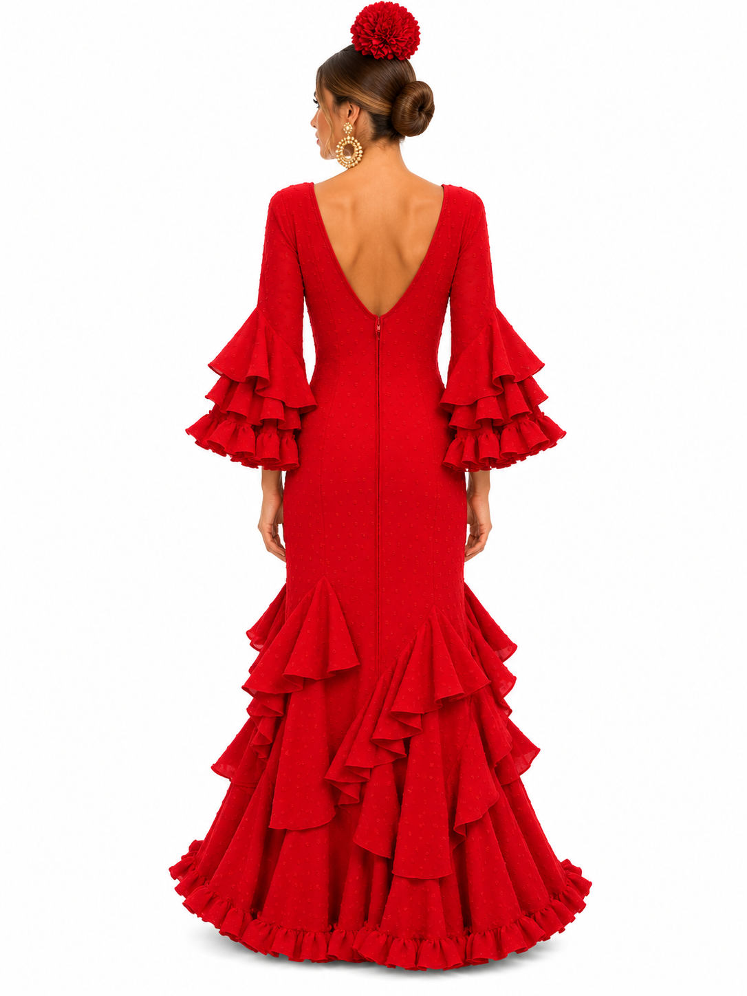TRAJE FLAMENCA ALBAHACA PLUMETI ROJO