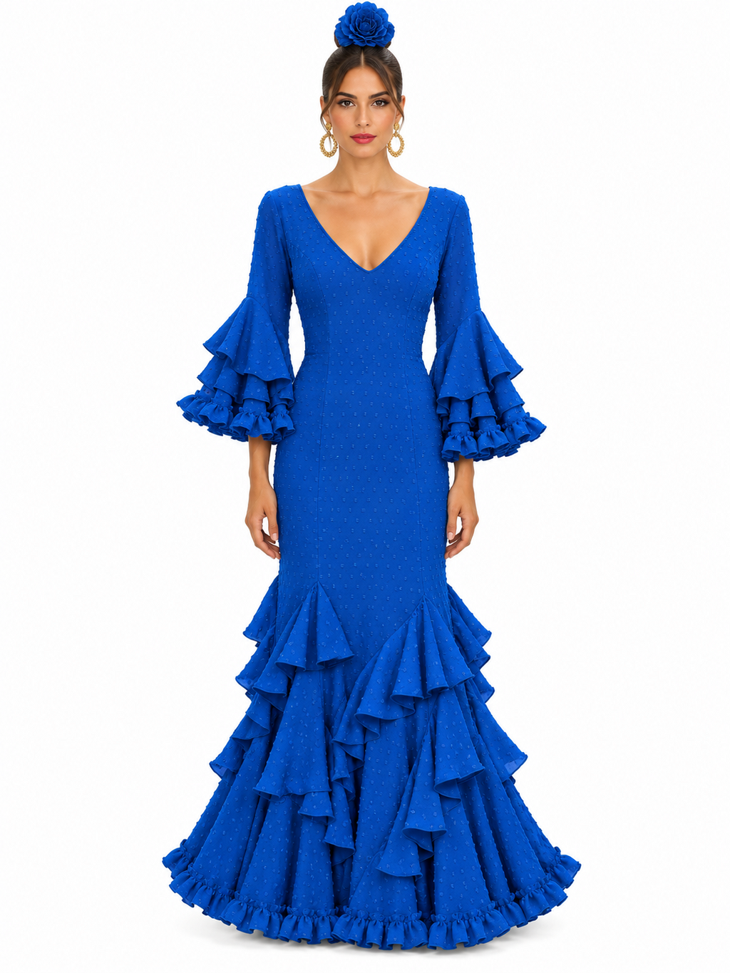 TRAJE FLAMENCA ALBAHACA PLUMETI AZULINA