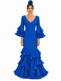 TRAJE FLAMENCA ALBAHACA PLUMETI AZULINA