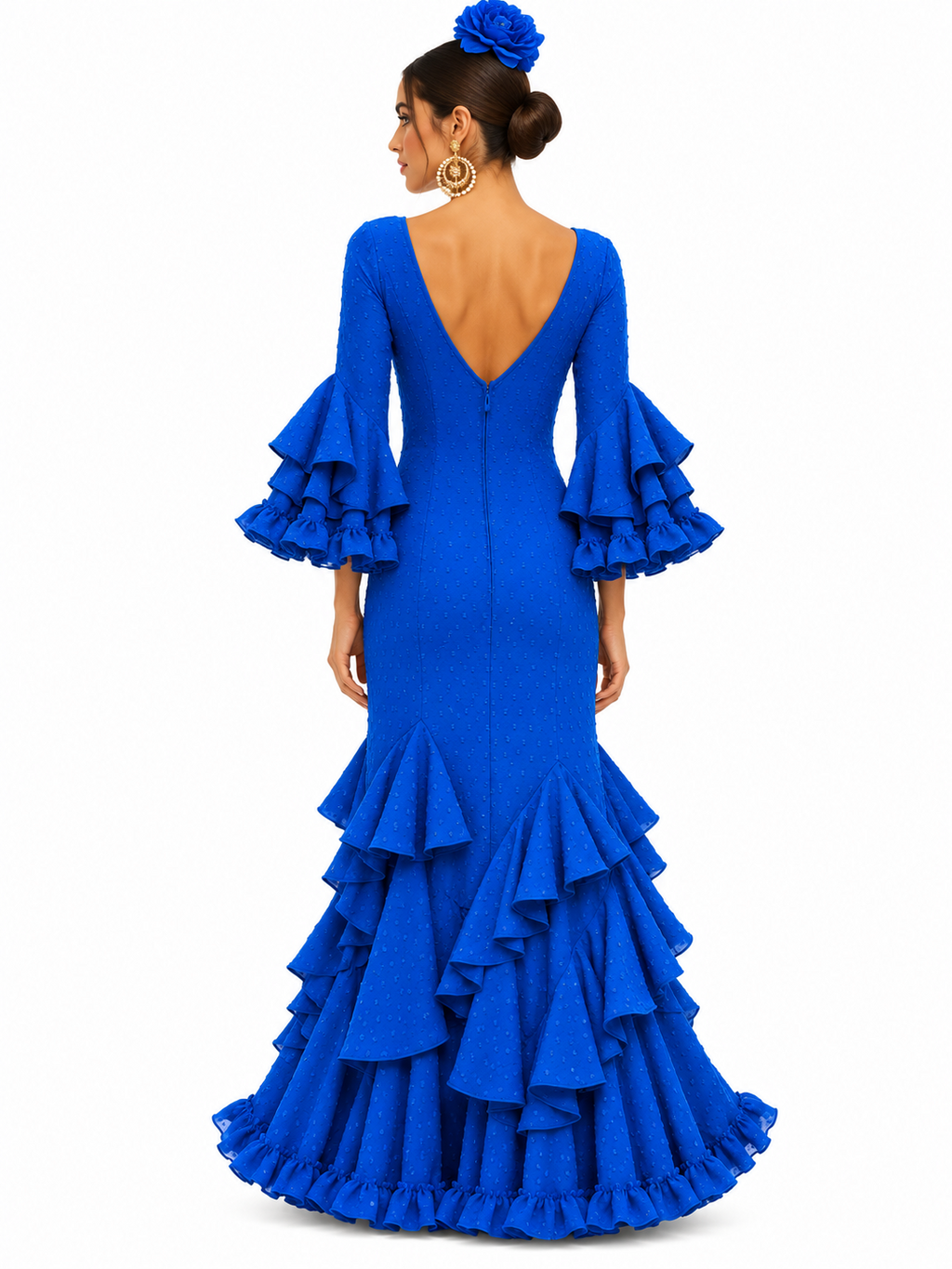 TRAJE FLAMENCA ALBAHACA PLUMETI AZULINA