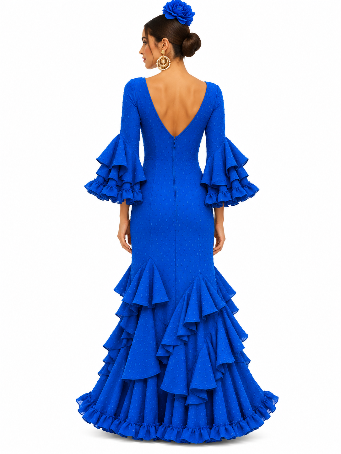 TRAJE FLAMENCA ALBAHACA PLUMETI AZULINA
