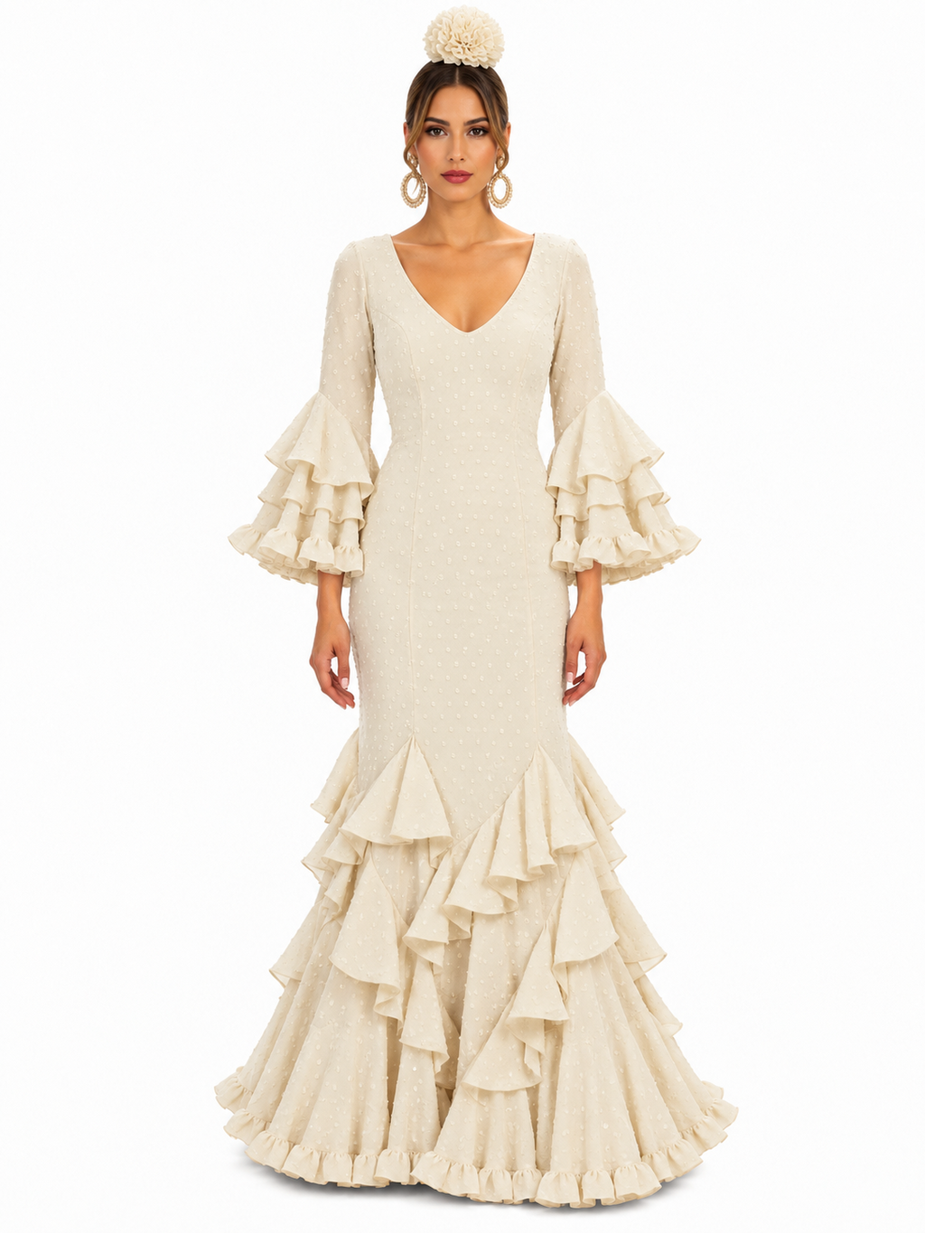TRAJE FLAMENCA ALBAHACA PLUMETI BEIGE