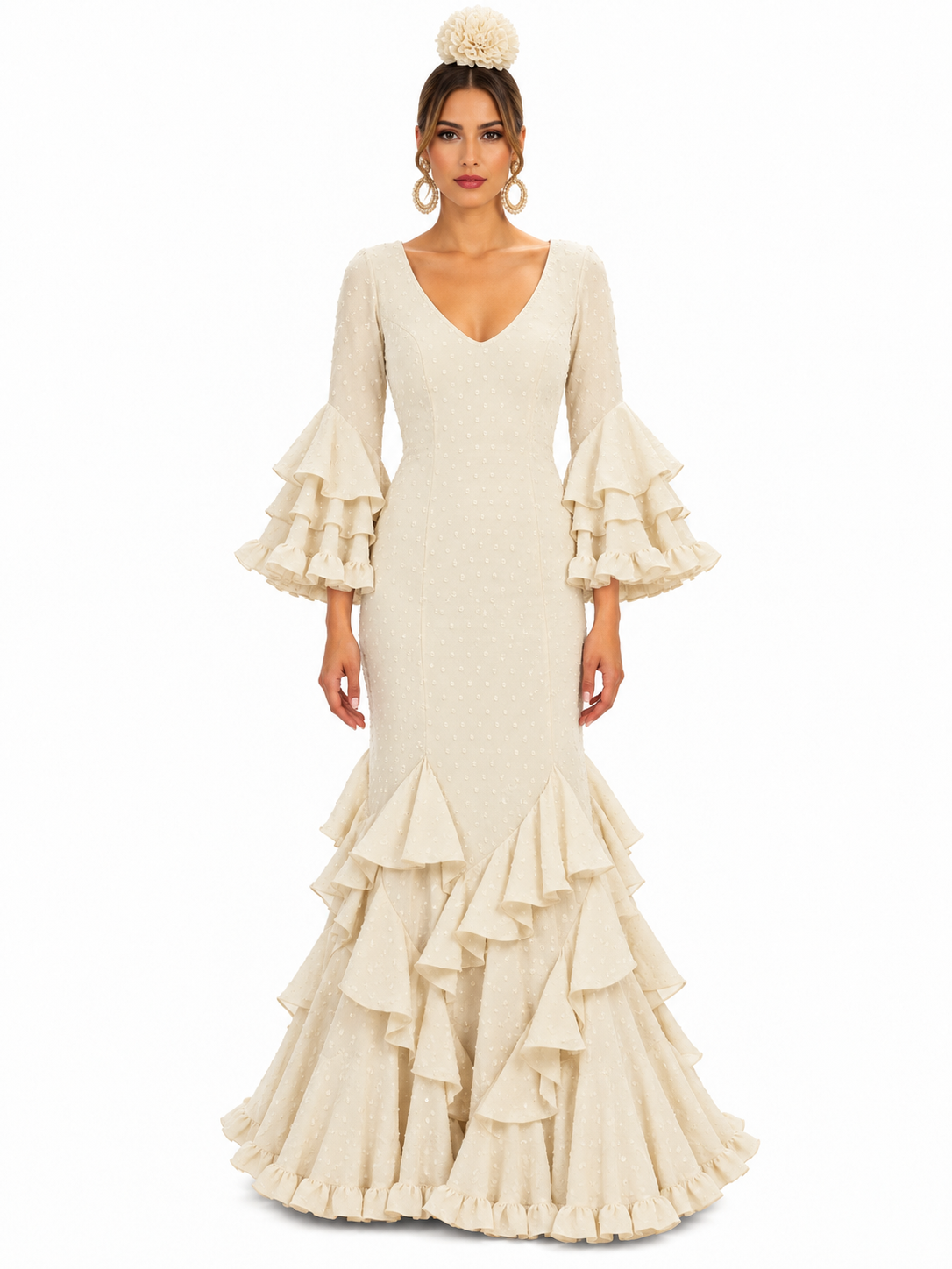 TRAJE FLAMENCA ALBAHACA PLUMETI BEIGE