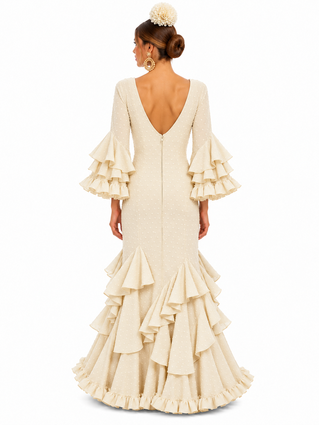 TRAJE FLAMENCA ALBAHACA PLUMETI BEIGE