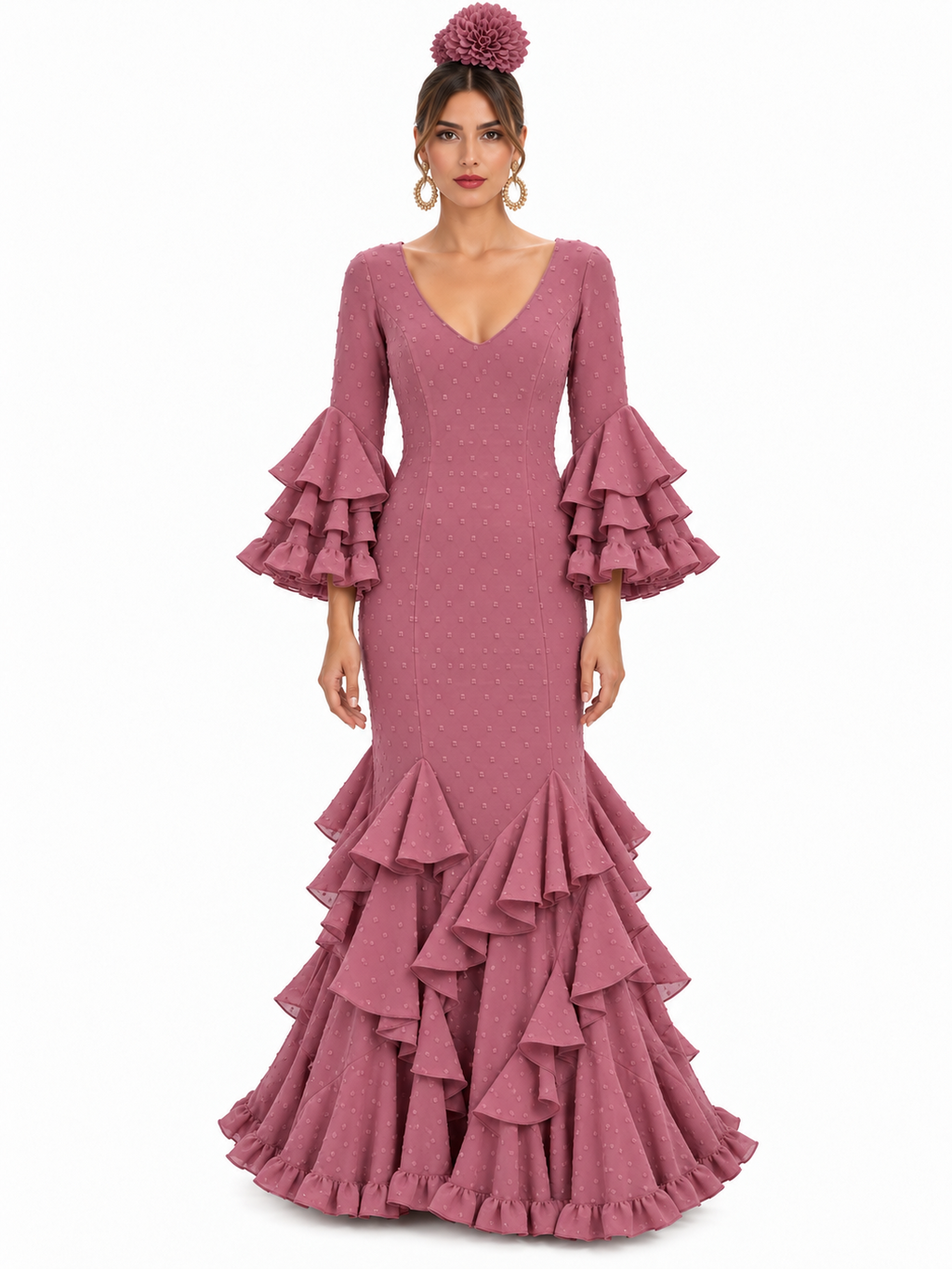 TRAJE FLAMENCA ALBAHACA PLUMETI MAQUILLAJE