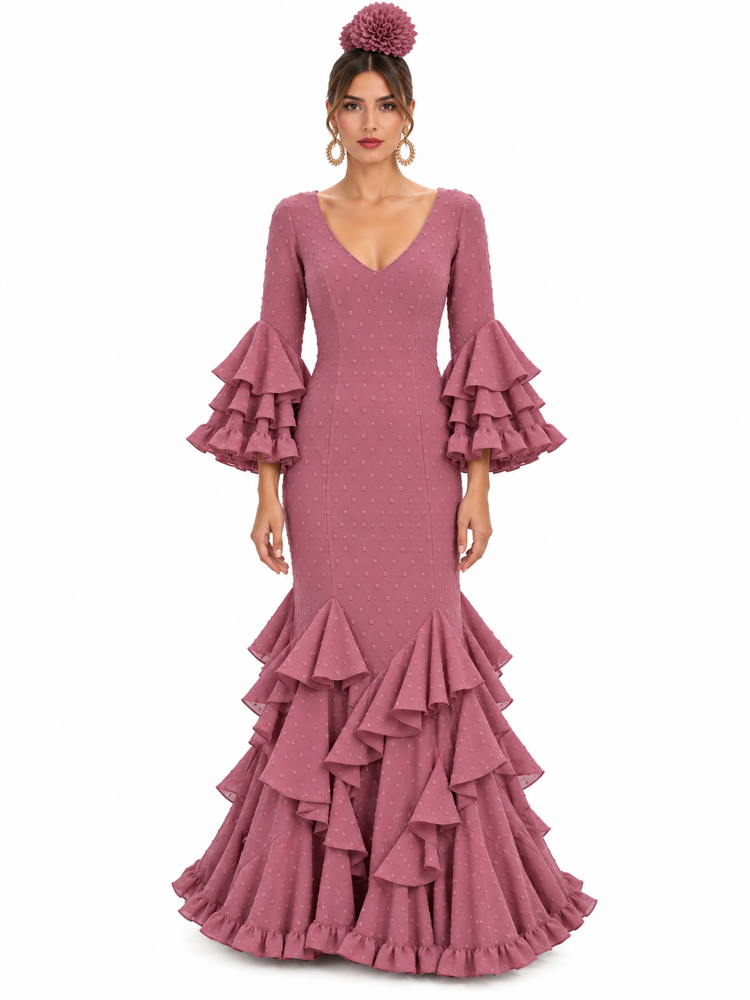 TRAJE FLAMENCA ALBAHACA PLUMETI MAQUILLAJE