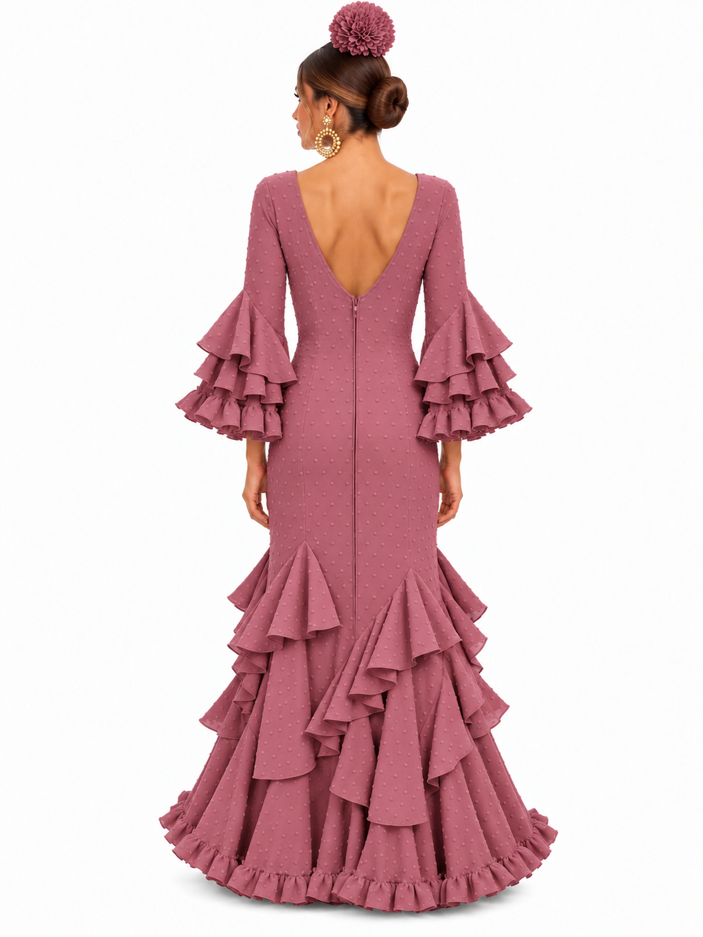 TRAJE FLAMENCA ALBAHACA PLUMETI MAQUILLAJE