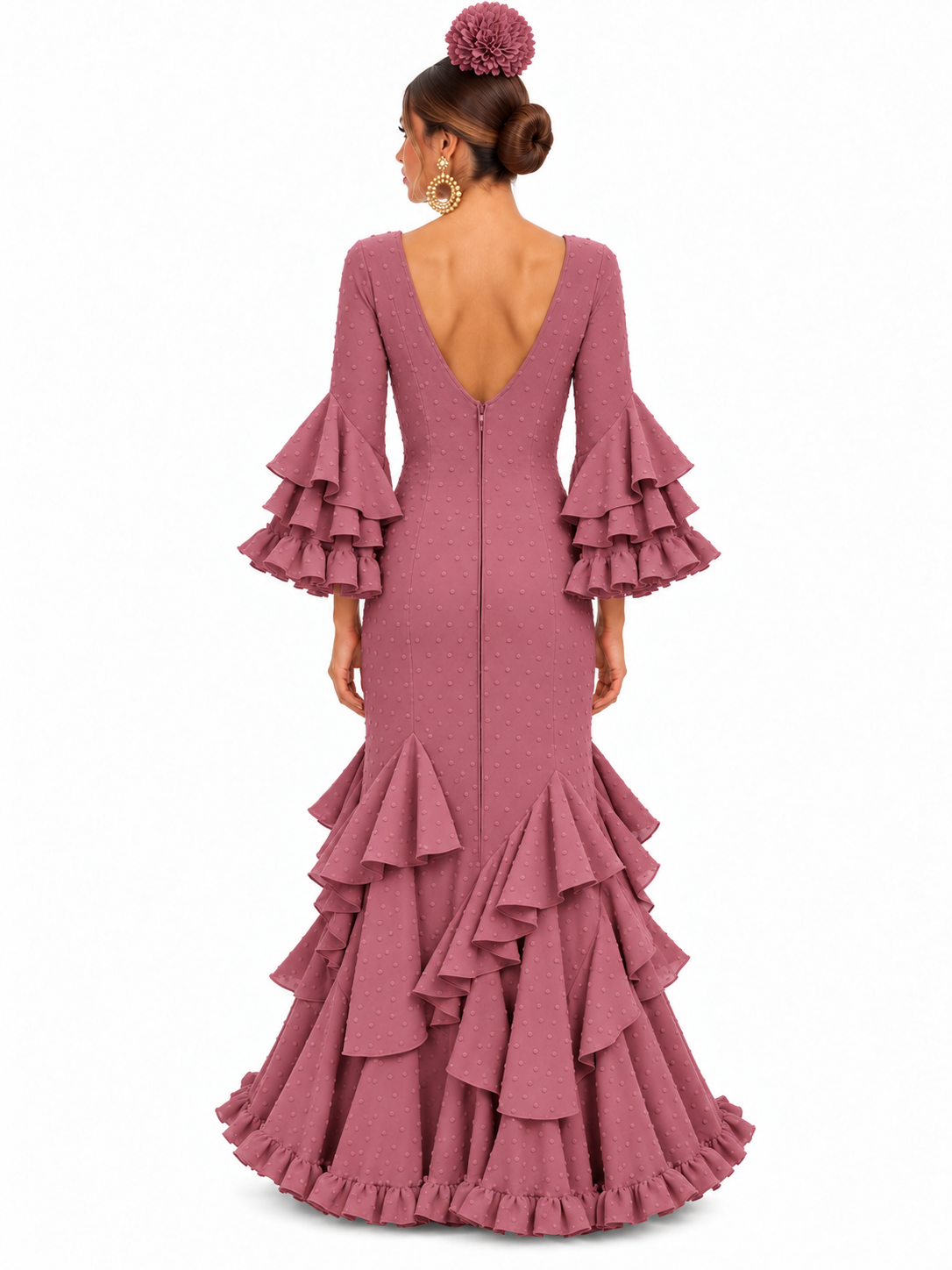 TRAJE FLAMENCA ALBAHACA PLUMETI MAQUILLAJE