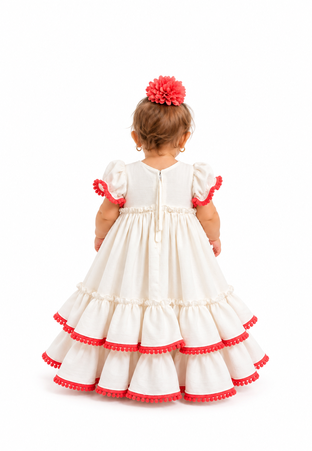 TRAJE FLAMENCA BEBE MARTINA BLANCO BORLON CORAL