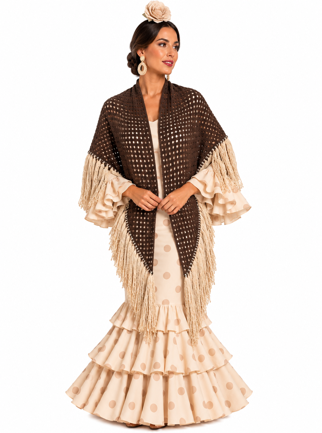 CHAL CALADO MARRON FLECOS BEIGE