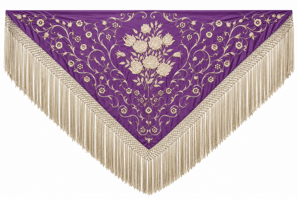 MANTON SEDA ISABEL LILA BORDADO BEIGE