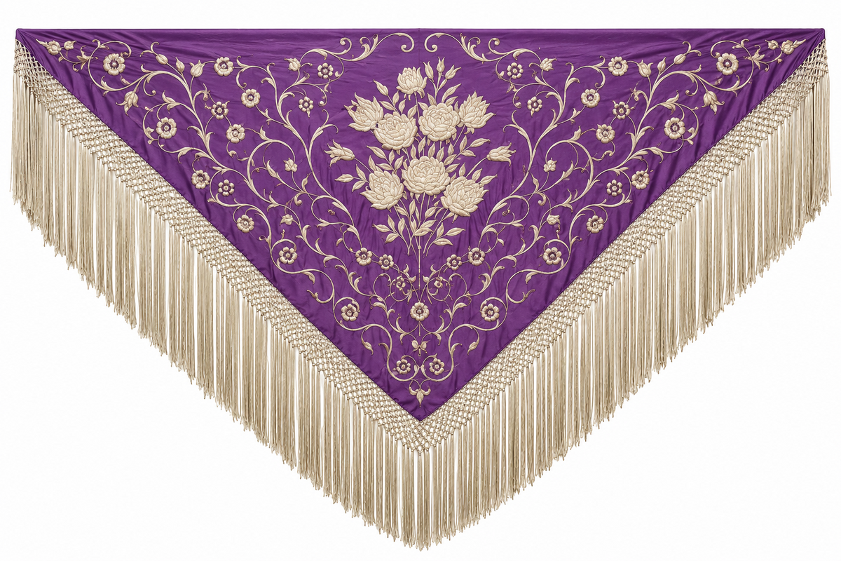 MANTON SEDA ISABEL LILA BORDADO BEIGE